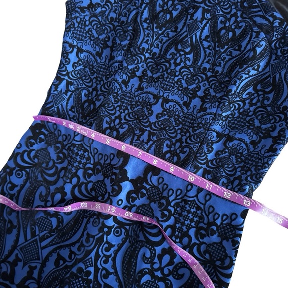 Y2K velvet burnout blue black Sleeveless midi Dress elegant sheath goth 960 - Picture 9 of 16